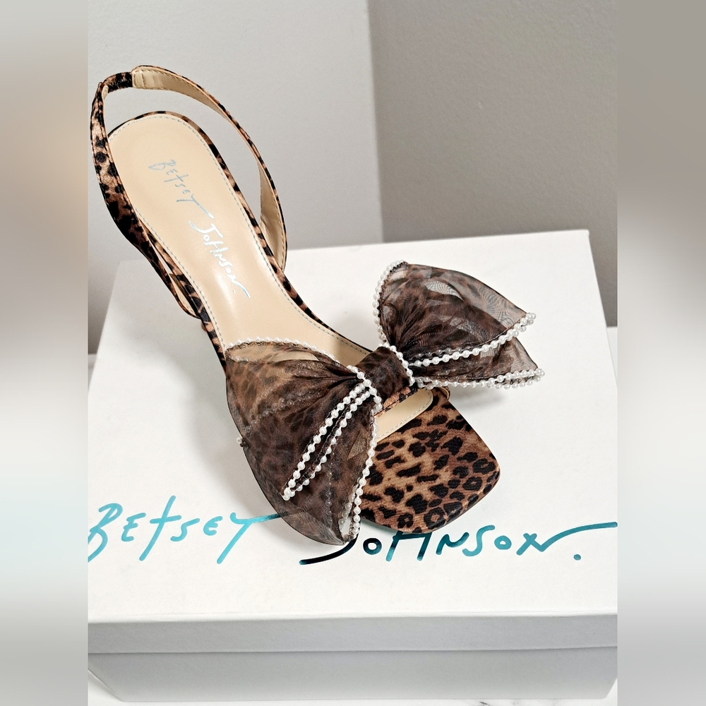 BETSEY JOHNSON FAWN MESH HIGH HEEL SANDALS COLOR LEOPARD 8.5 US NEW WITH BOX. - Picture 5 of 11